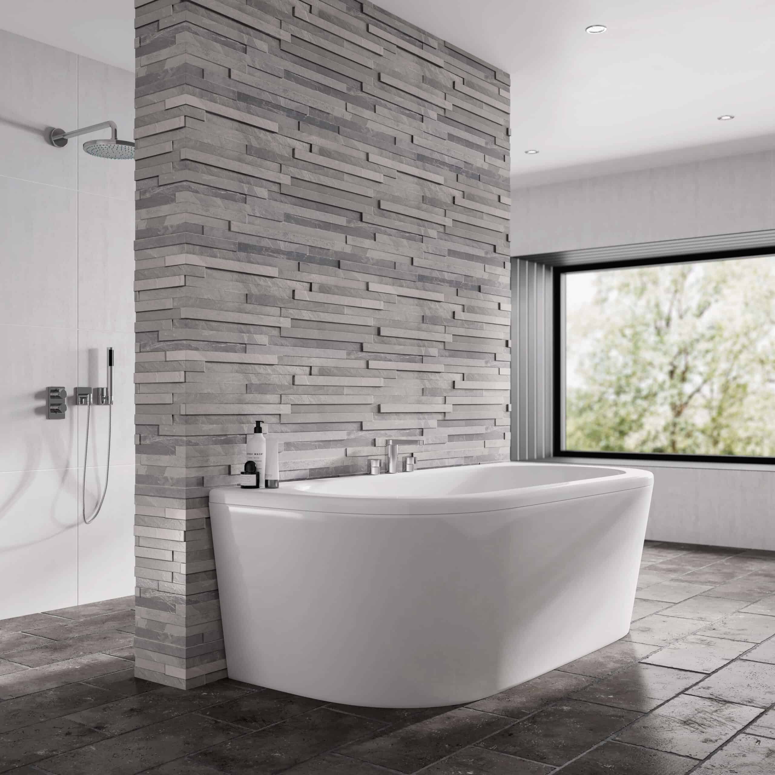 D Shape bath in a luxury bathroom space