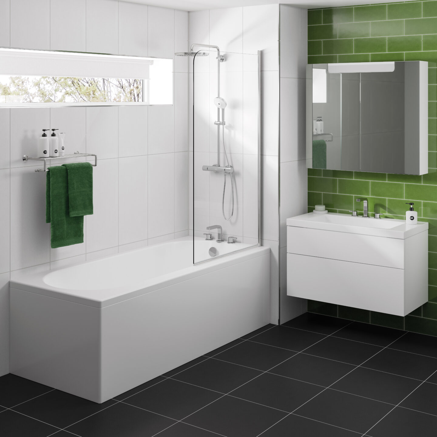 standard rectangular bath in green bathroo