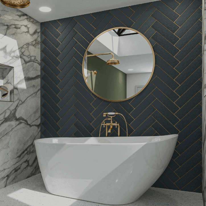 Emerald SE Bath in blue tiled bathroom